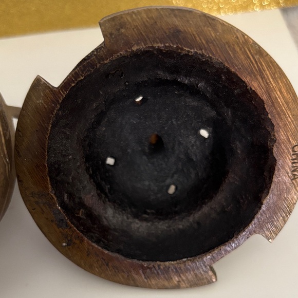 Vintage Marked Chinese Brass Footed Incense Burner Holder Tri pod pot lidded - Picture 9 of 11